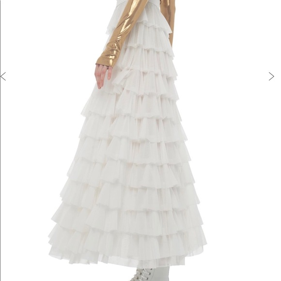 New Norma Kamali black & white layered ruffle maxi skirt delicate flowers XS - Picture 9 of 9